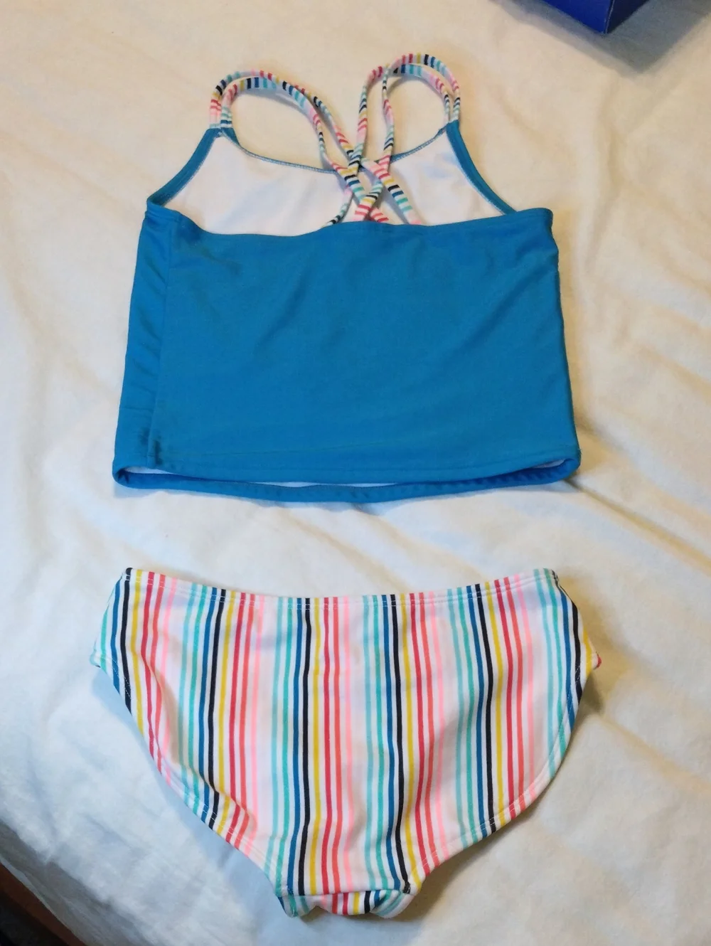 Cat & Jack Blue 'Sunshine Day' Tankini with Rainbow Striped Bottoms